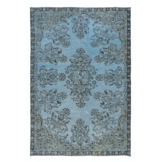 Turkish Handmade Floral Rug in Light Blue, Modern Sky Blue Carpet, Low Pile Floor Covering