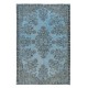 Turkish Handmade Floral Rug in Light Blue, Modern Sky Blue Carpet, Low Pile Floor Covering