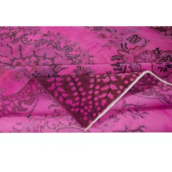 Contemporary Pink Area Rug, Handmade Turkish Carpet, Woolen Floor Covering