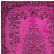 Contemporary Pink Area Rug, Handmade Turkish Carpet, Woolen Floor Covering