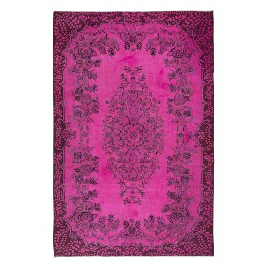 Contemporary Pink Area Rug, Handmade Turkish Carpet, Woolen Floor Covering