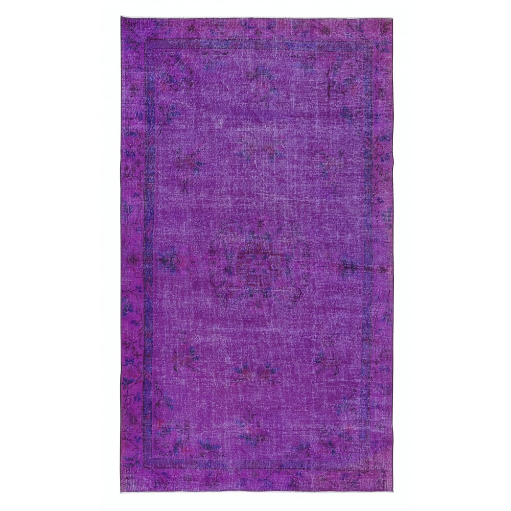 Contemporary Wool Area Rug in Purple, Hand-Knotted in Turkey