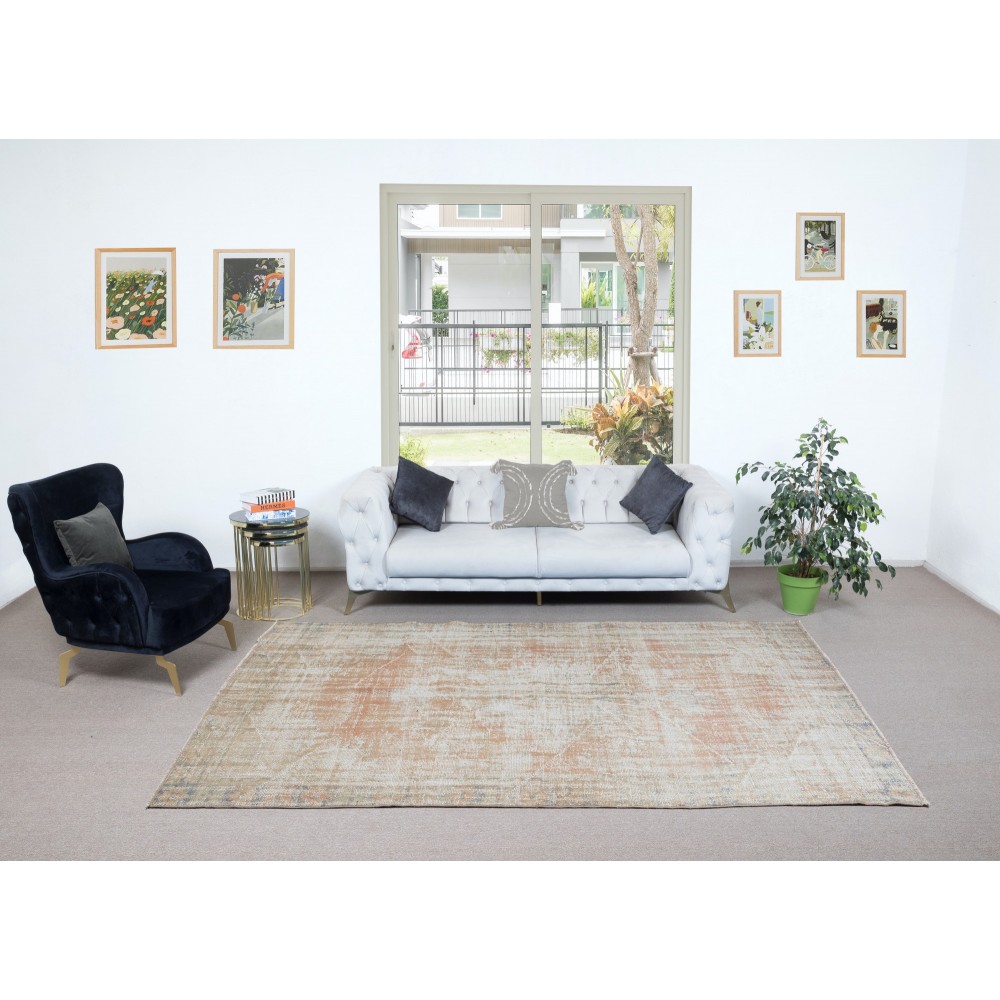 Vintage Sun Faded Anatolian Area Rug, Handmade Wool Carpet