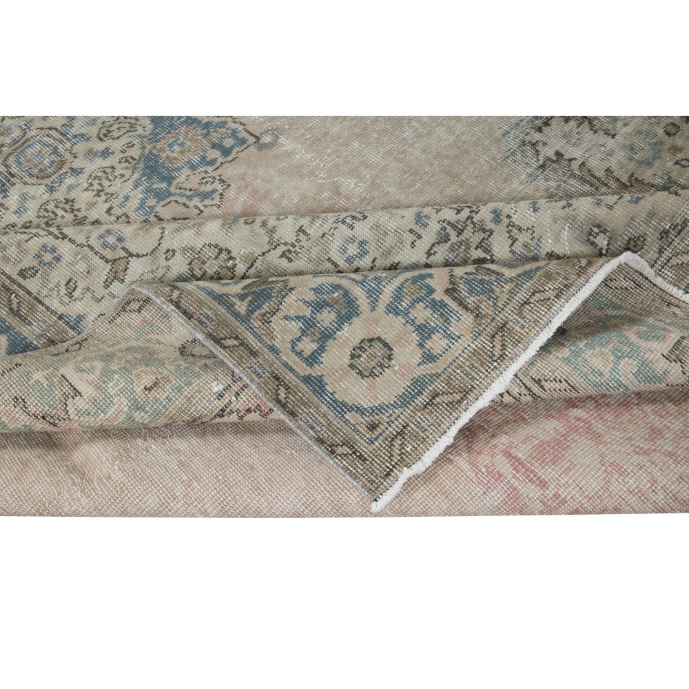 One of a Kind Anatolian Oushak Rug, Vintage Handmade Sun Faded Carpet