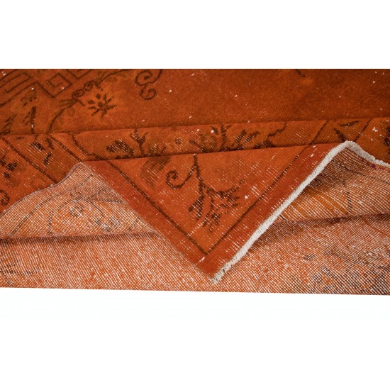 Handmade Turkish Rug, Orange Art Deco Design Carpet for Modern Living Room