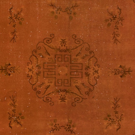 Handmade Turkish Rug, Orange Art Deco Design Carpet for Modern Living Room