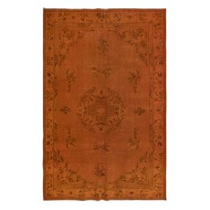 Handmade Turkish Rug, Orange Art Deco Design Carpet for Modern Living Room