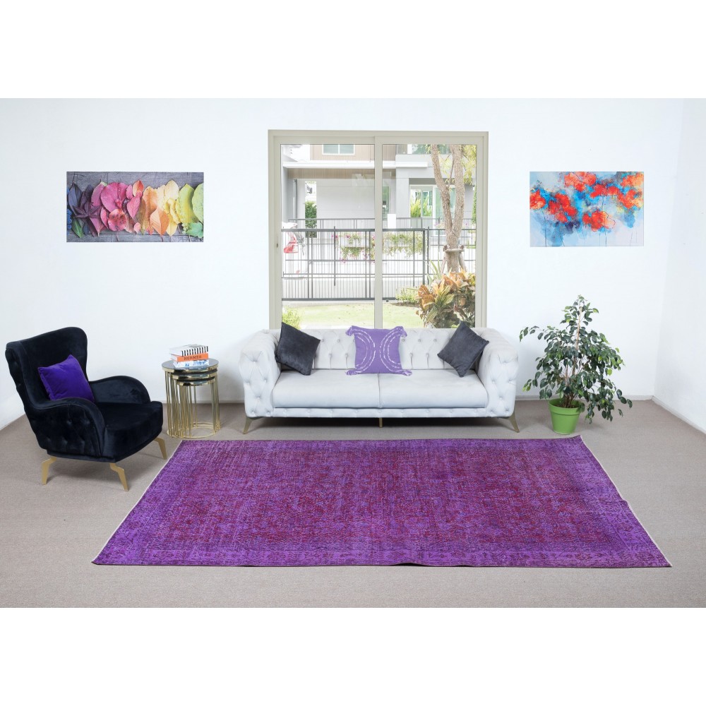 Modern Handmade Turkish Wool Area Rug in Purple
