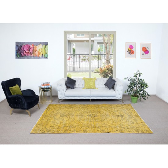 Handmade Turkish Area Rug in Yellow, Contemporary Carpet