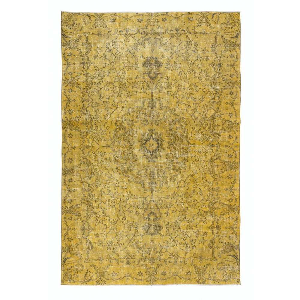 Handmade Turkish Area Rug in Yellow, Contemporary Carpet