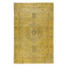 Handmade Turkish Area Rug in Yellow, Contemporary Carpet
