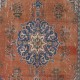 Traditional Vintage Handmade Turkish Rug in Red & Navy Blue with Medallion