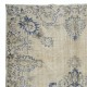 Vintage Turkish Rug in Beige & Navy Blue, Sun Faded Handmade Carpet