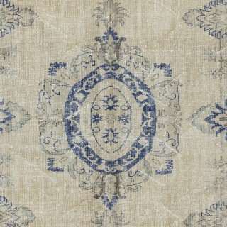 Vintage Turkish Rug in Beige & Navy Blue, Sun Faded Handmade Carpet