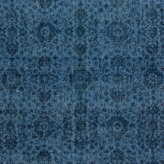 Hand Knotted Rug with Floral Design, Blue Modern Turkish Carpet for Living Room Decor, Boho Rug