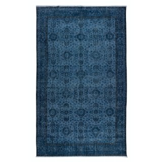 Hand Knotted Rug with Floral Design, Blue Modern Turkish Carpet for Living Room Decor, Boho Rug