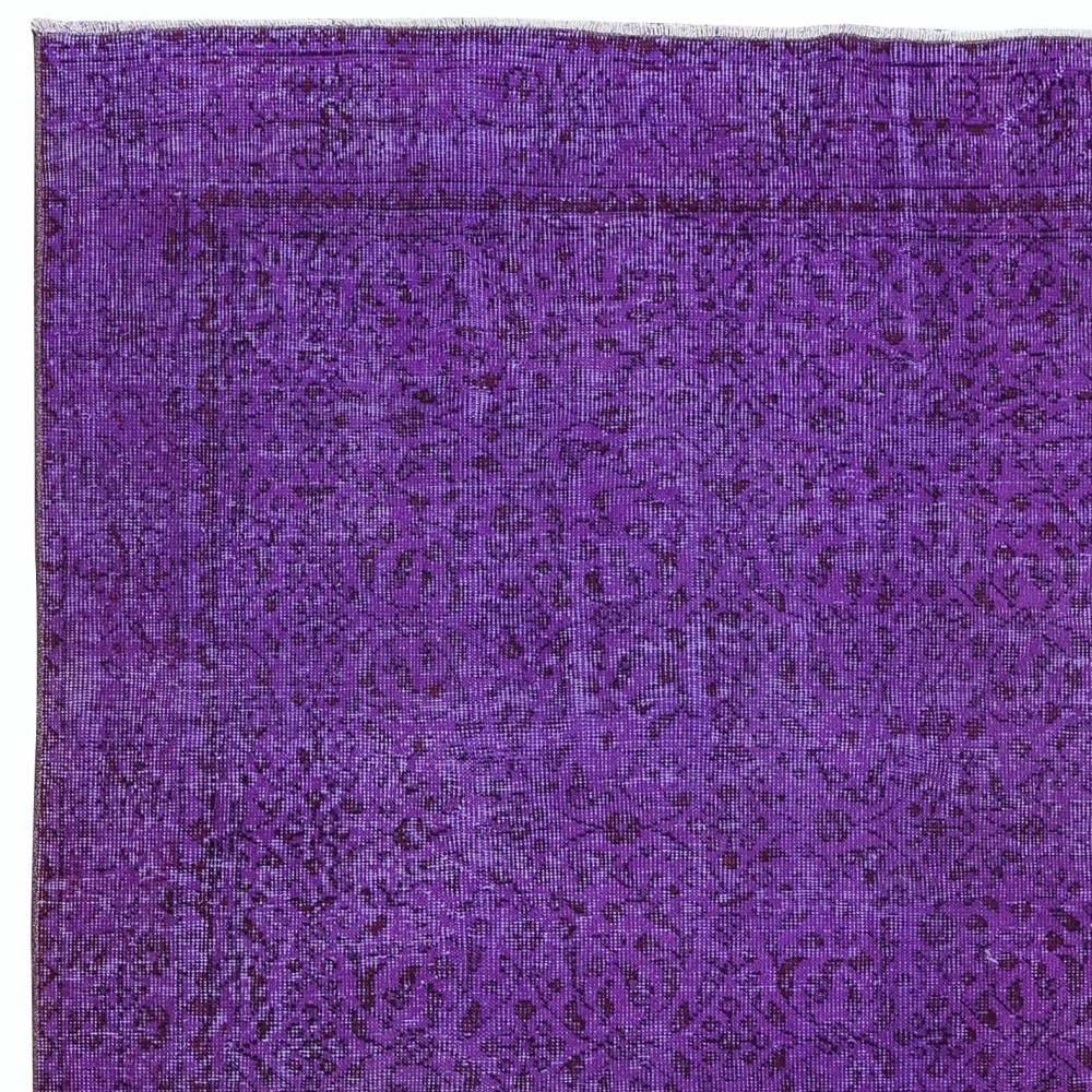 Modern Floral Patterned Area Rug in Purple, Hand-Knotted in Turkey