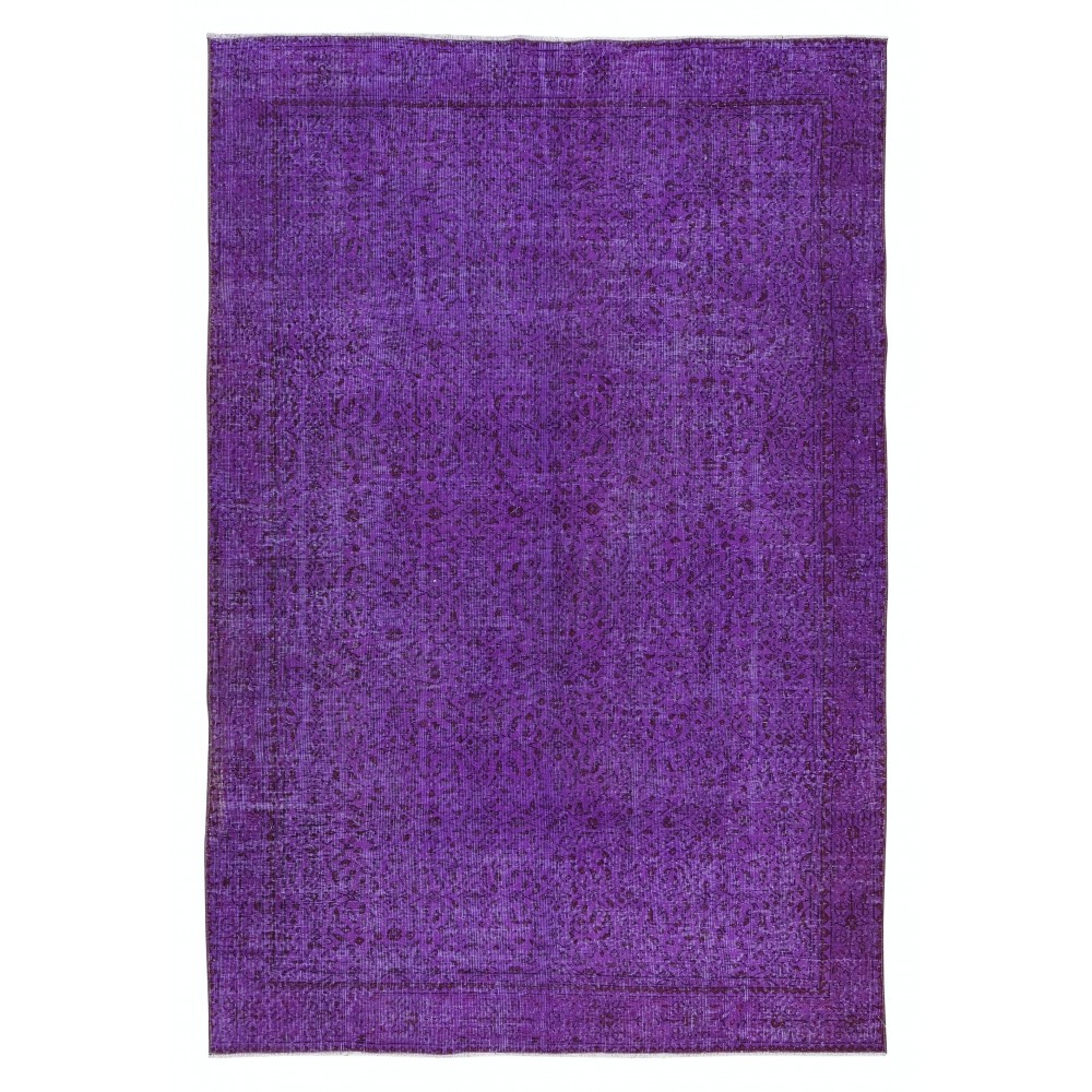 Modern Floral Patterned Area Rug in Purple, Hand-Knotted in Turkey