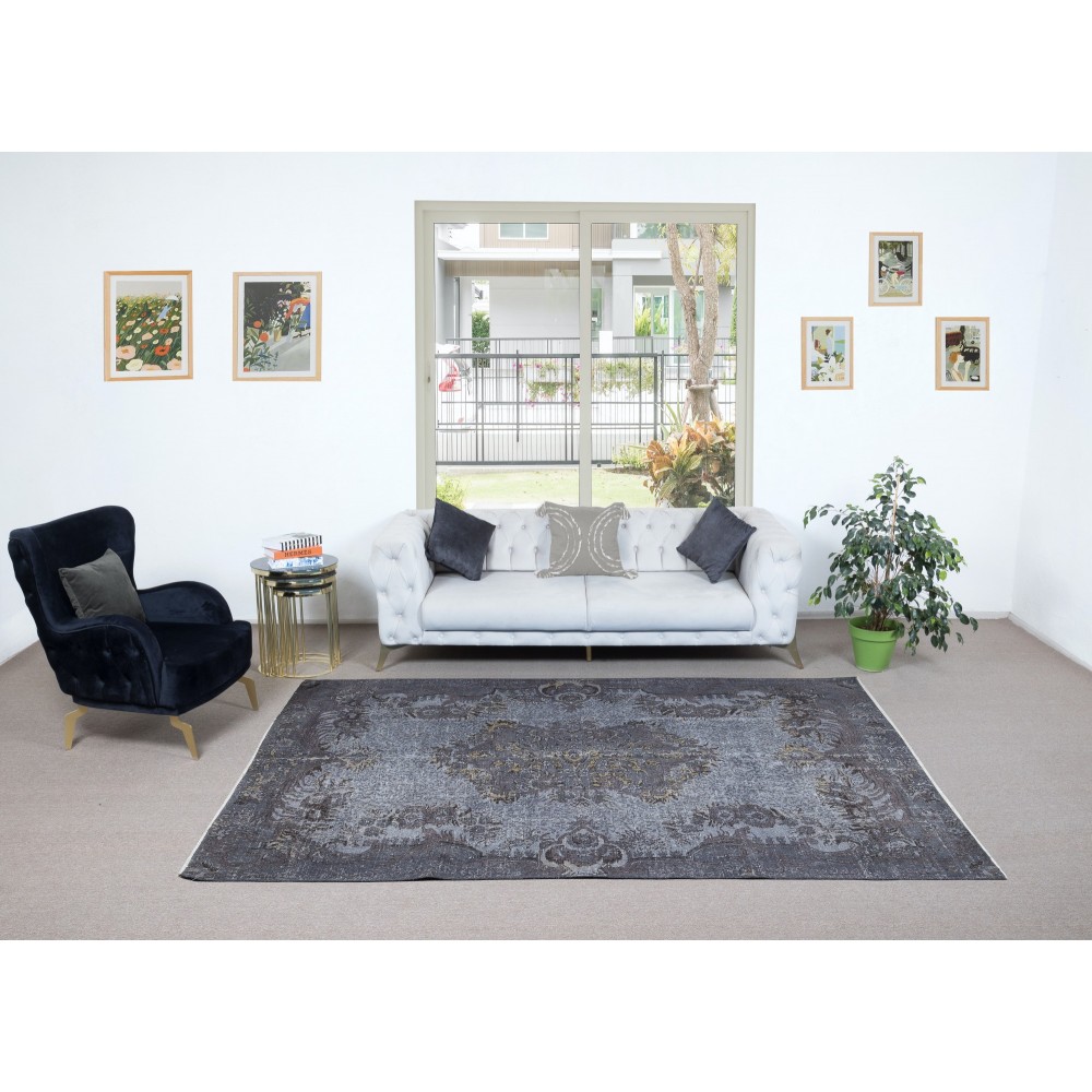 Aubusson Inspired Rug in Gray for Modern Interiors, Handmade in Turkey