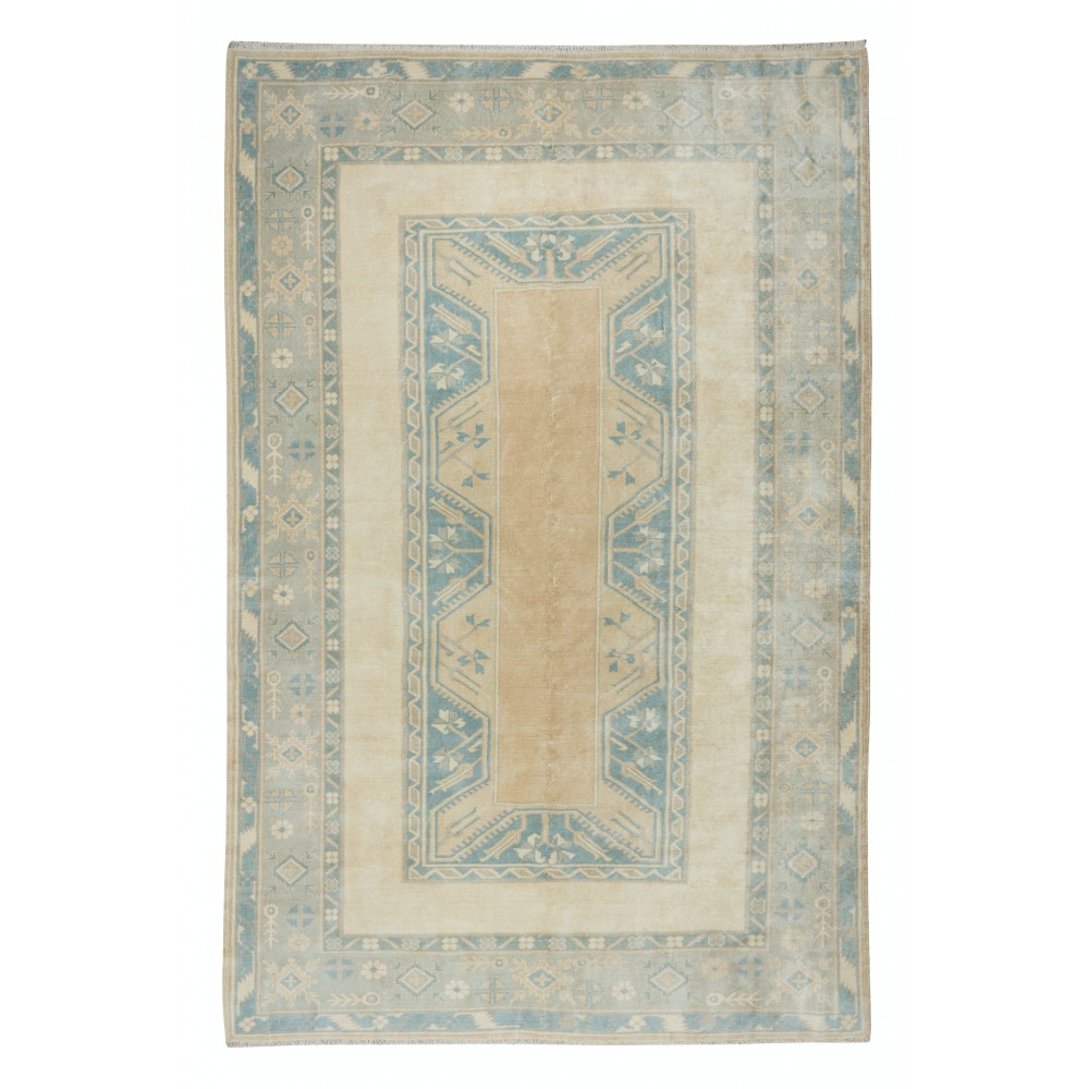 Vintage Faded Hand Knotted Melas Rug, 100% Wool, Ca 1980