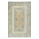 Faded Hand Knotted Oushak Rug, Vintage Geometric Anatolian Carpet, Ca 1950