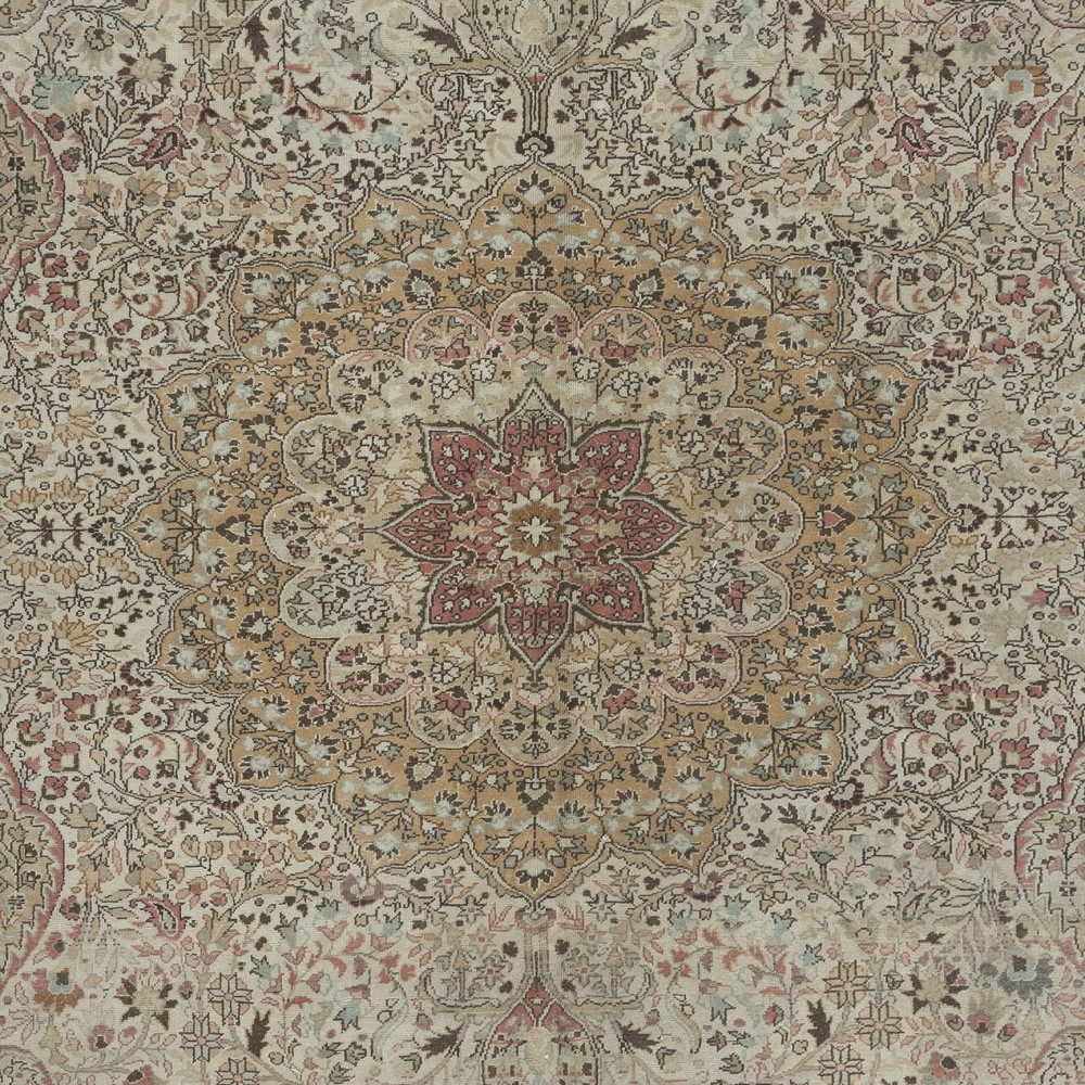 Vintage Handmade Turkish Kayseri Area Rug with Medallion Design, 100% Wool