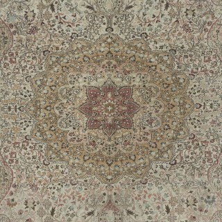 Vintage Handmade Turkish Kayseri Area Rug with Medallion Design, 100% Wool