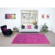 Hand-Made Turkish Pink Area Rug with Botanical Garden Design & Solid Border