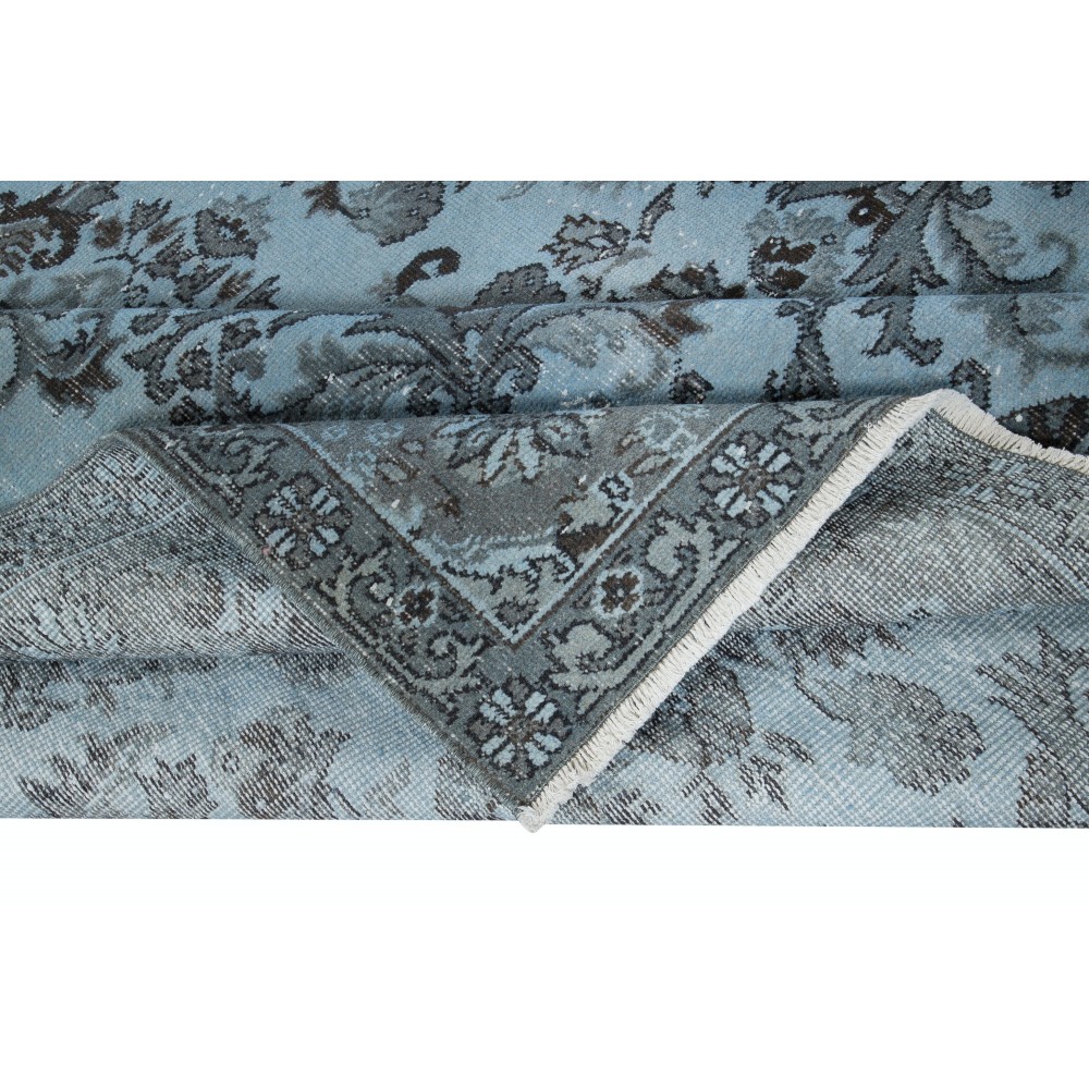 Contemporary Handmade Turkish Rug in Light Blue with Garden Design, Sky Blue Living Room Carpet