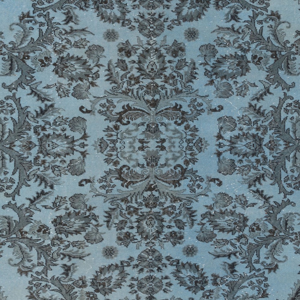 Contemporary Handmade Turkish Rug in Light Blue with Garden Design, Sky Blue Living Room Carpet