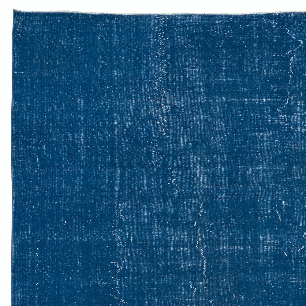 Modern Handmade Rug in Sapphire Blue, One-of-a-kind Upcycled Carpet, Turkish Floor Covering