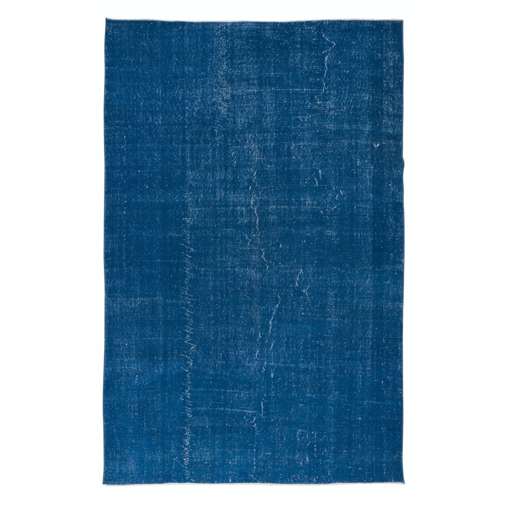 Modern Handmade Rug in Sapphire Blue, One-of-a-kind Upcycled Carpet, Turkish Floor Covering