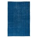 Modern Handmade Rug in Sapphire Blue, One-of-a-kind Upcycled Carpet, Turkish Floor Covering