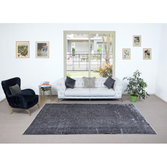 Gray Handmade Area Rug for Modern Shabby Chic Decor, Low Pile Carpet from Isparta, Turkey