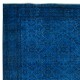 Modern Anatolian Area Rug in Ocean Blue, Handmade Navy Blue Carpet with Flower Design