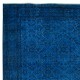 Modern Anatolian Area Rug in Ocean Blue, Handmade Navy Blue Carpet with Flower Design