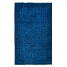 Modern Anatolian Area Rug in Ocean Blue, Handmade Navy Blue Carpet with Flower Design
