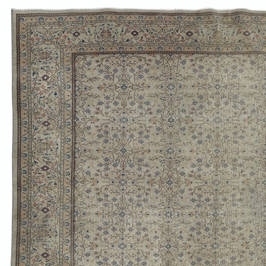 Vintage Hand Knotted Anatolian Oushak Area Rug in Beige with Floral Design, Ca 1960