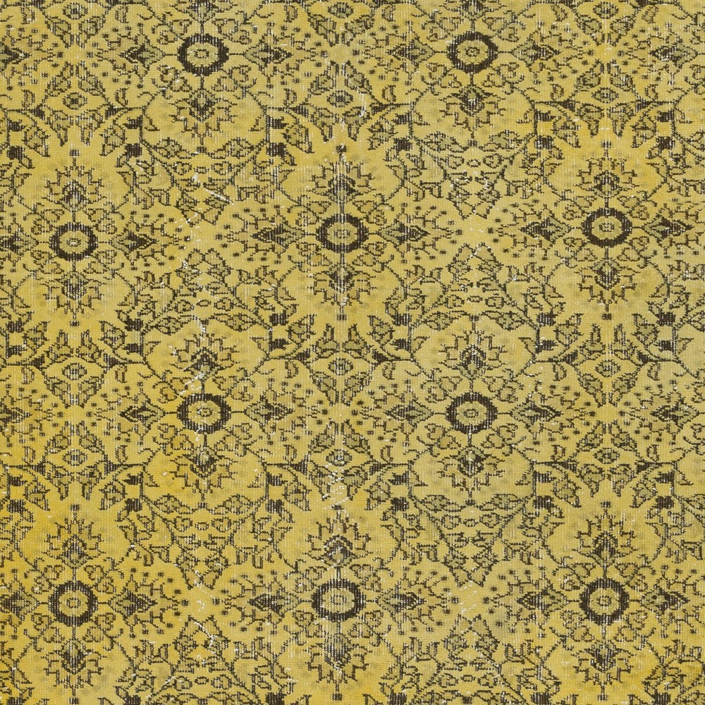 Upcycled Yellow Turkish Area Rug, Floral Design Handmade Carpet, Modern Floor Covering