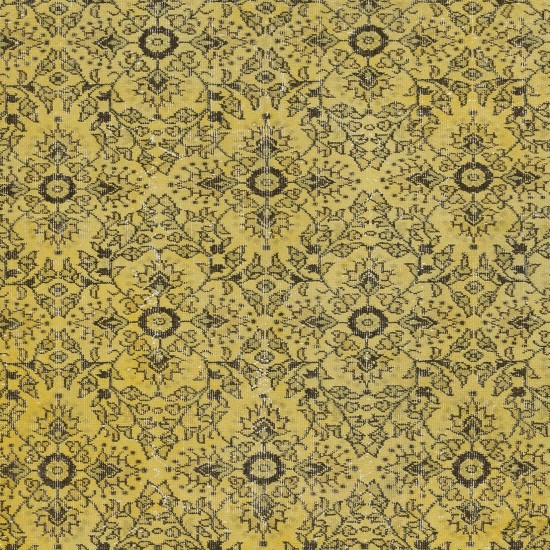 Upcycled Yellow Turkish Area Rug, Floral Design Handmade Carpet, Modern Floor Covering