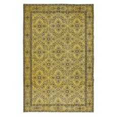 Upcycled Yellow Turkish Area Rug, Floral Design Handmade Carpet, Modern Floor Covering
