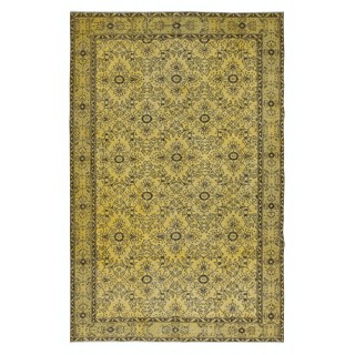 Upcycled Yellow Turkish Area Rug, Floral Design Handmade Carpet, Modern Floor Covering
