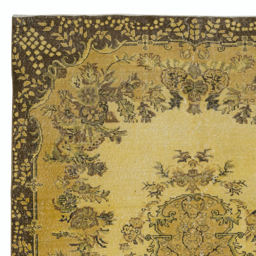 Contemporary Handmade Turkish Area Rug with Medallion Design & Yellow Background
