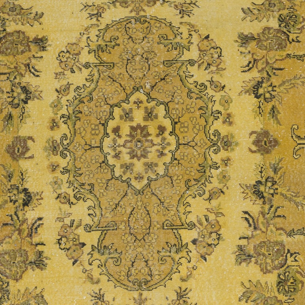 Contemporary Handmade Turkish Area Rug with Medallion Design & Yellow Background