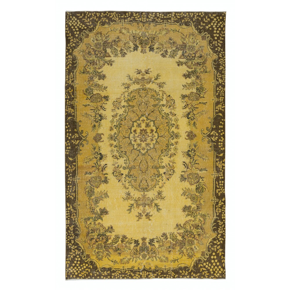 Contemporary Handmade Turkish Area Rug with Medallion Design & Yellow Background