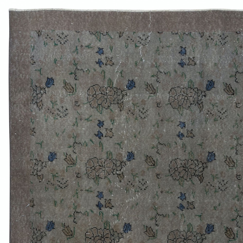 Modern Handmade Turkish Rug with Gray & Light Brown Background and Brown Solid Border
