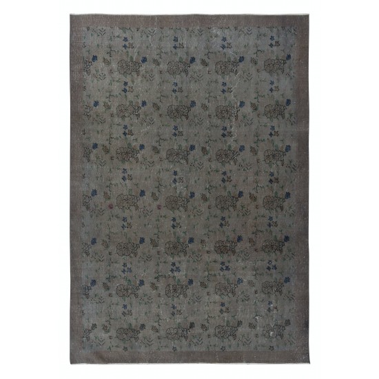 Modern Handmade Turkish Rug with Gray & Light Brown Background and Brown Solid Border