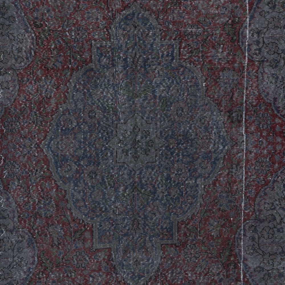Handmade Turkish Area Rug in Gray, Burgundy Red & Dark Blue for Modern Interiors
