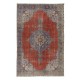 One-of-a-kind Vintage Handmade Turkish Area Rug in Red, Navy Blue & Beige with Medallion