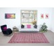 Handmade Floral Pattern Floor Area Rug in Pink, Modern Turkish Wool Carpet